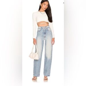 MOTHER High Rise Straight Jeans in Light Wash Blue
